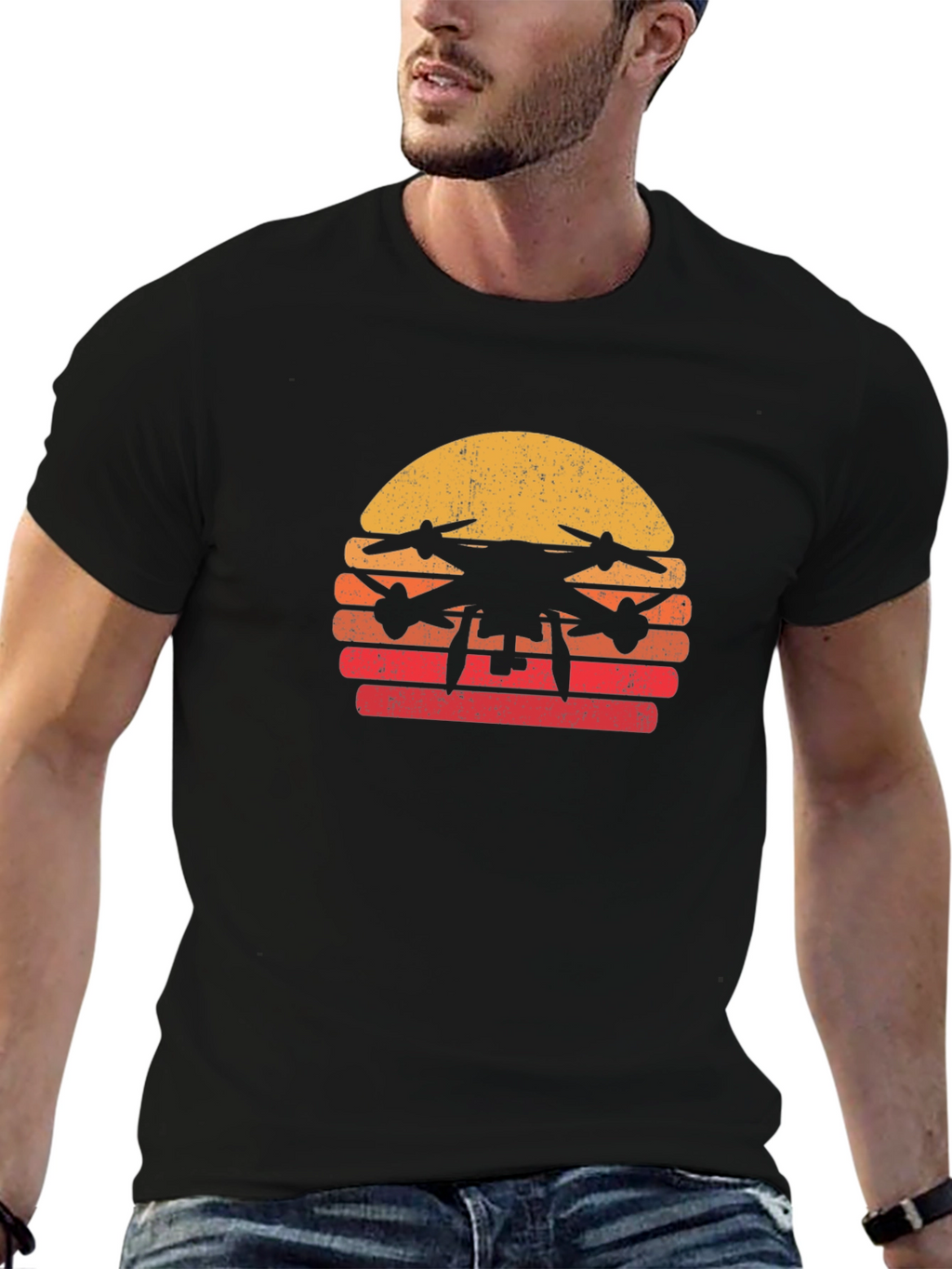 Retro Drone Sunset Graphic Tee