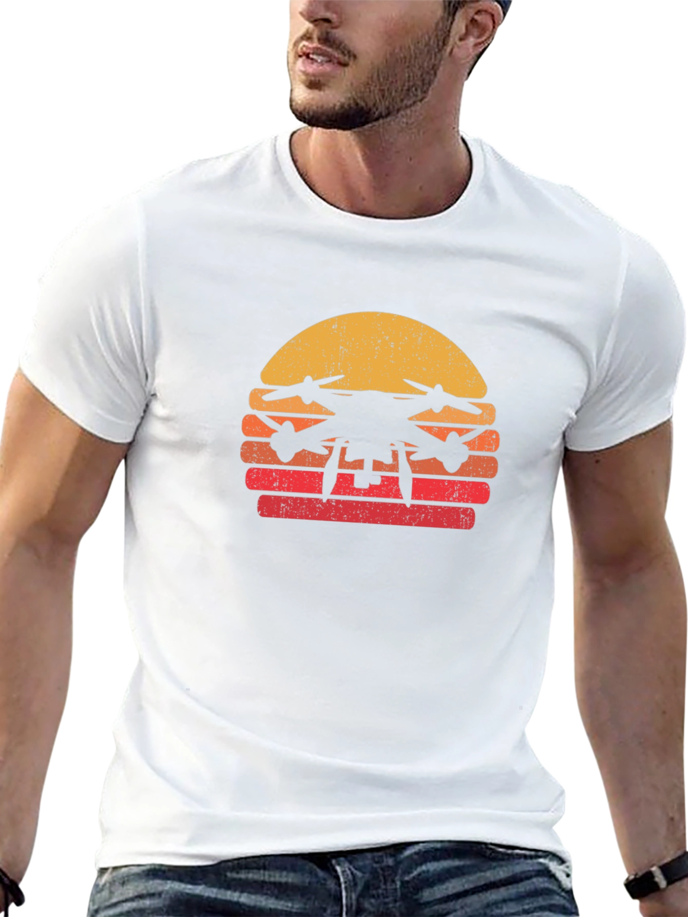 Retro Drone Sunset Graphic Tee