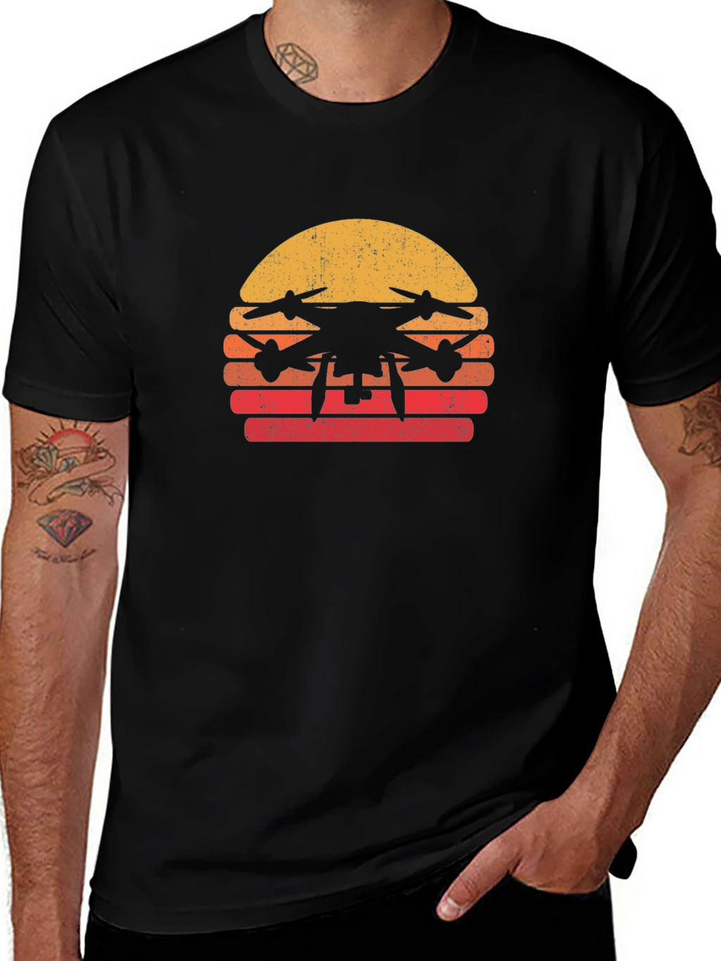 Retro Drone Sunset Graphic Tee