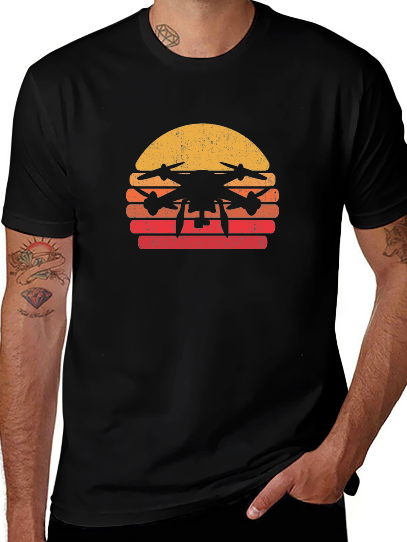 Retro Drone Sunset Graphic Tee