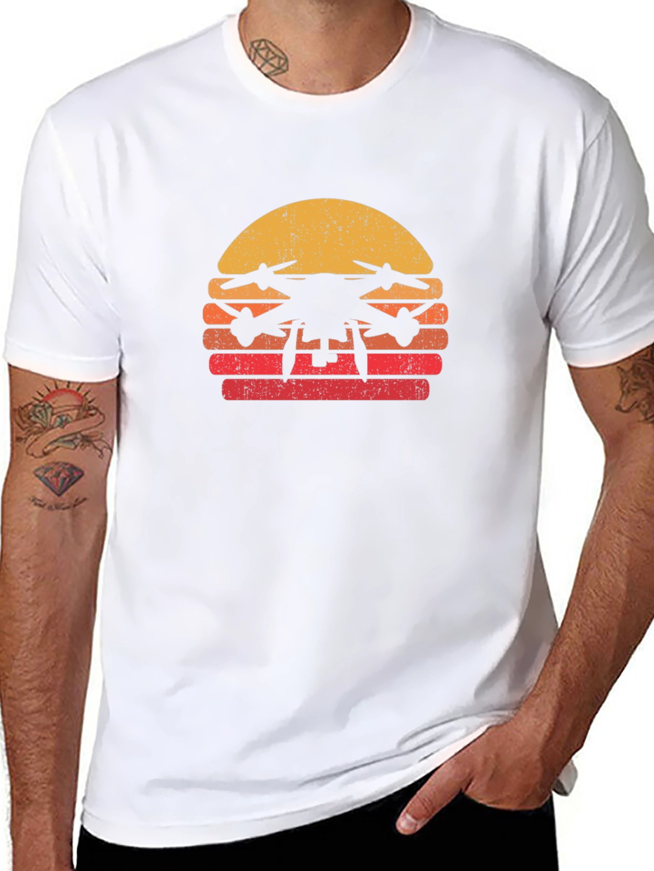 Retro Drone Sunset Graphic Tee
