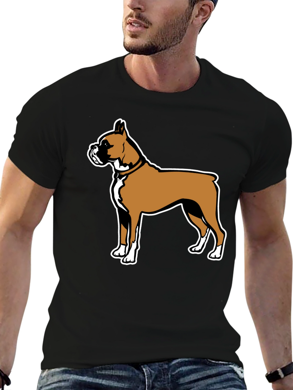 Boxer Dog Graphic Tee - Black Casual T-Shirt