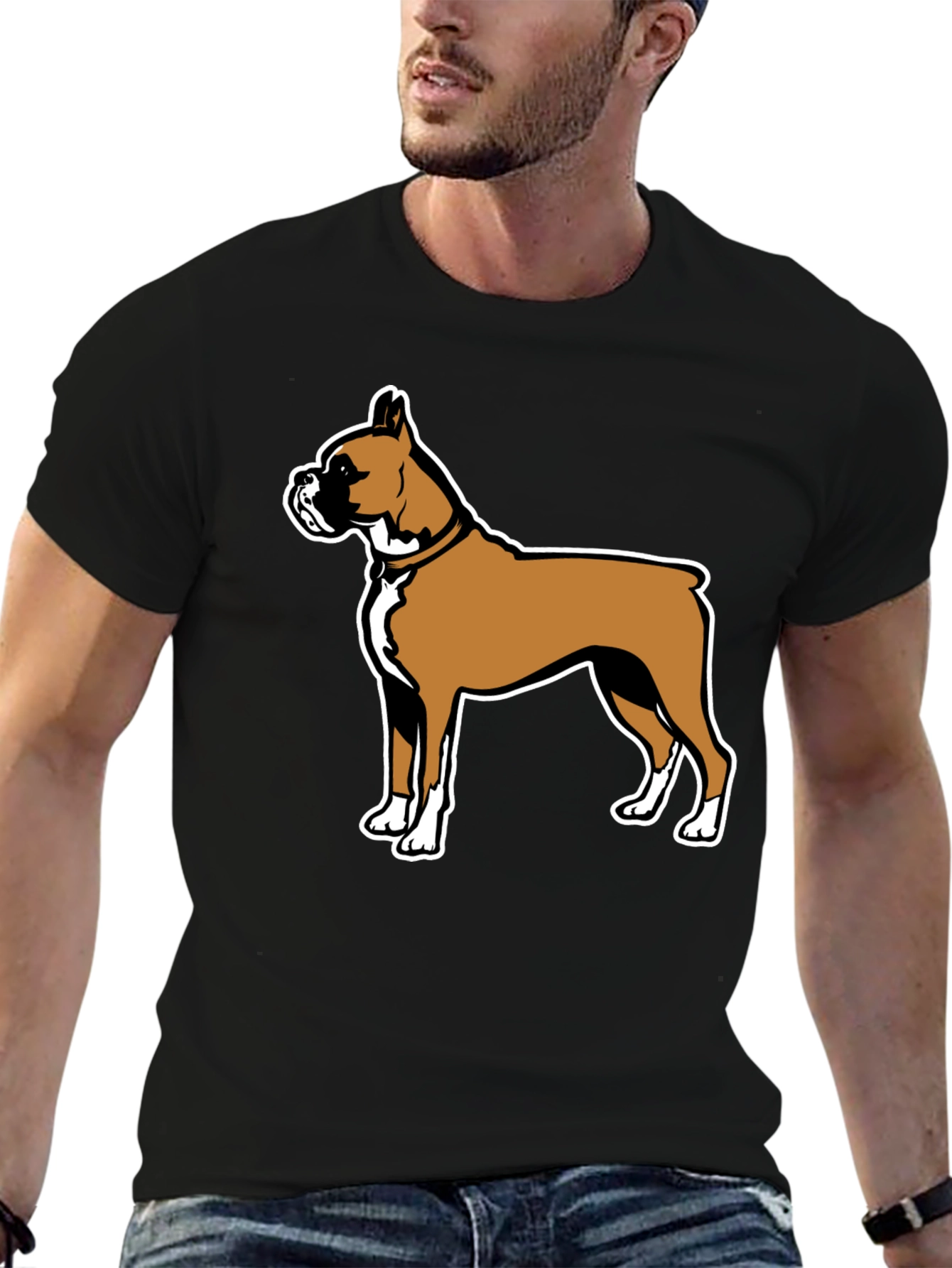 Boxer Dog Graphic Tee - Black Casual T-Shirt