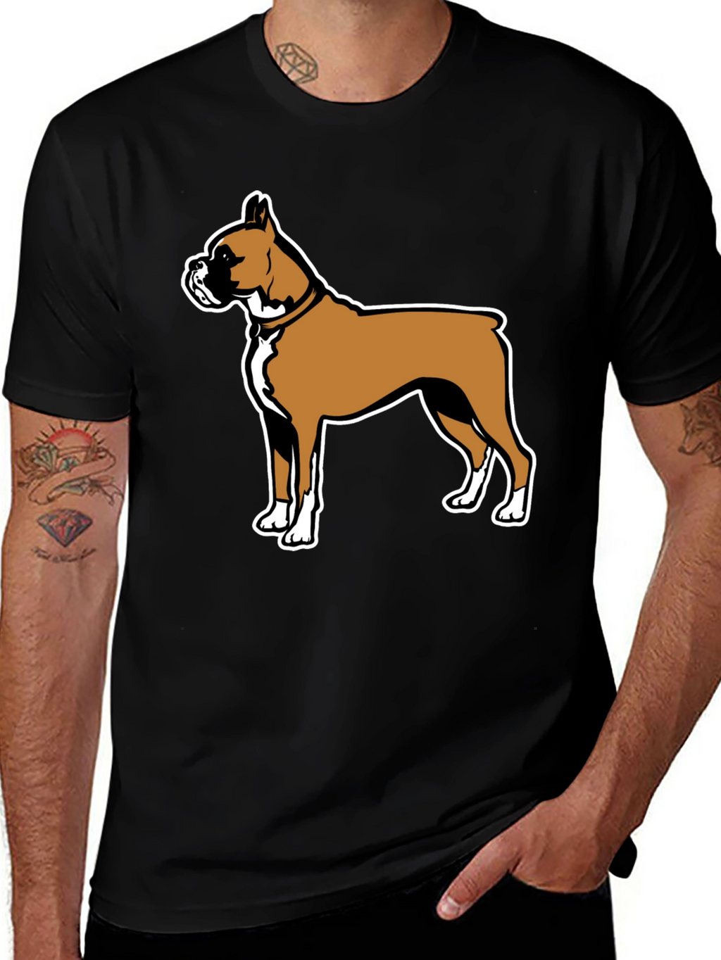 Boxer Dog Graphic Tee - Black Casual T-Shirt