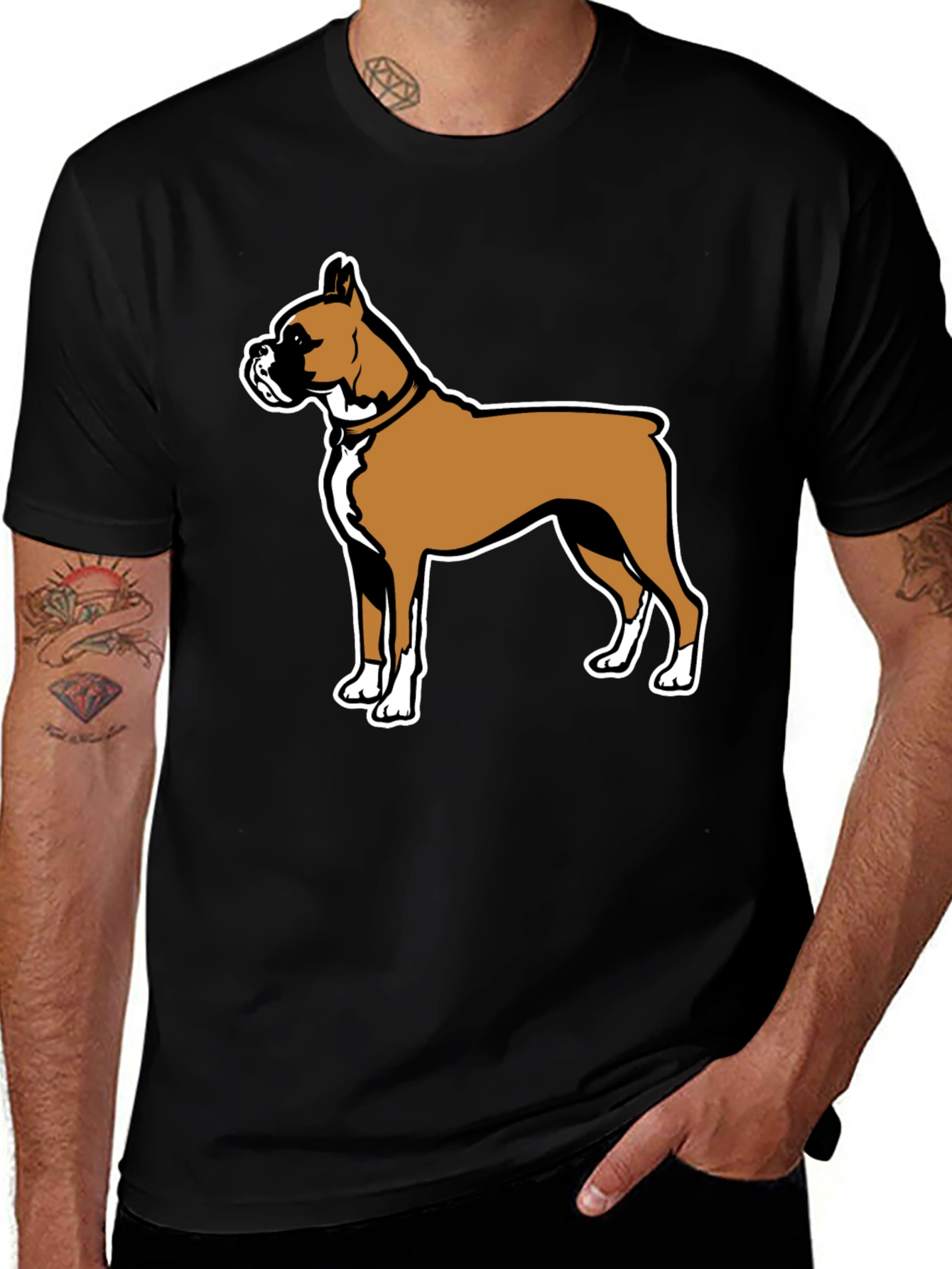 Boxer Dog Graphic Tee - Black Casual T-Shirt