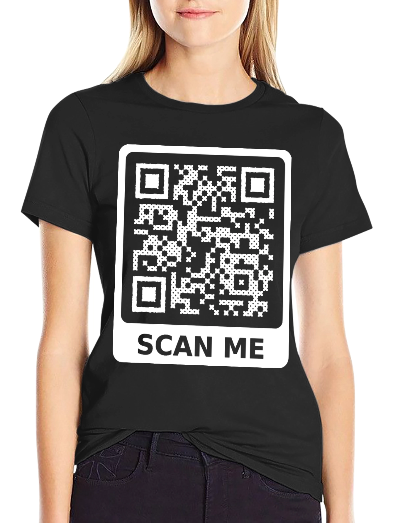 Scan Me QR Code T-Shirt - Black Casual Tee