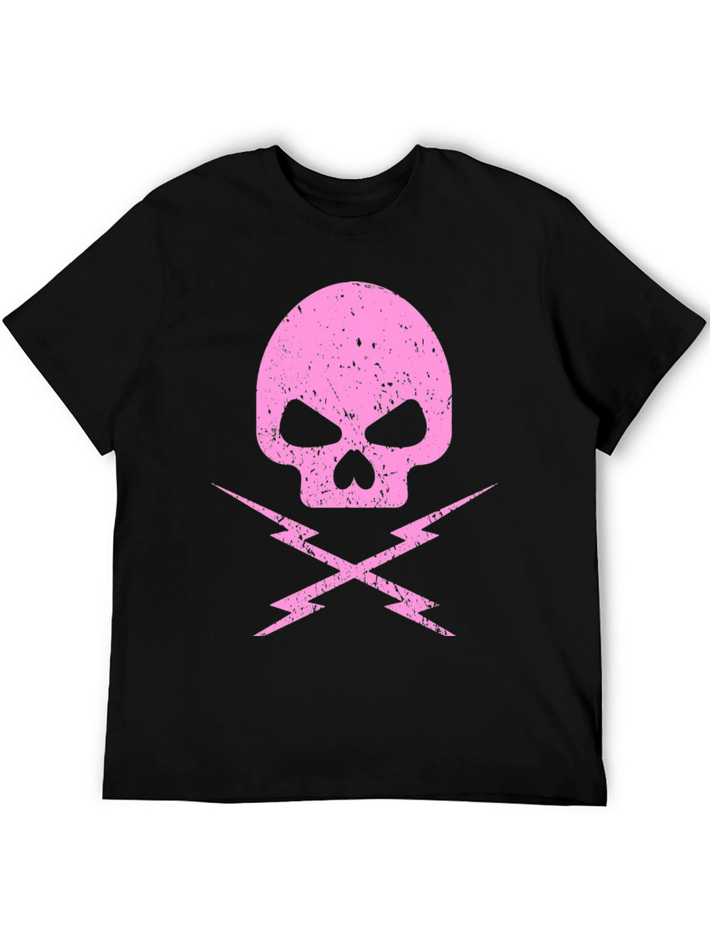 Pink Skull & Lightning Bolt Graphic Black T-Shirt
