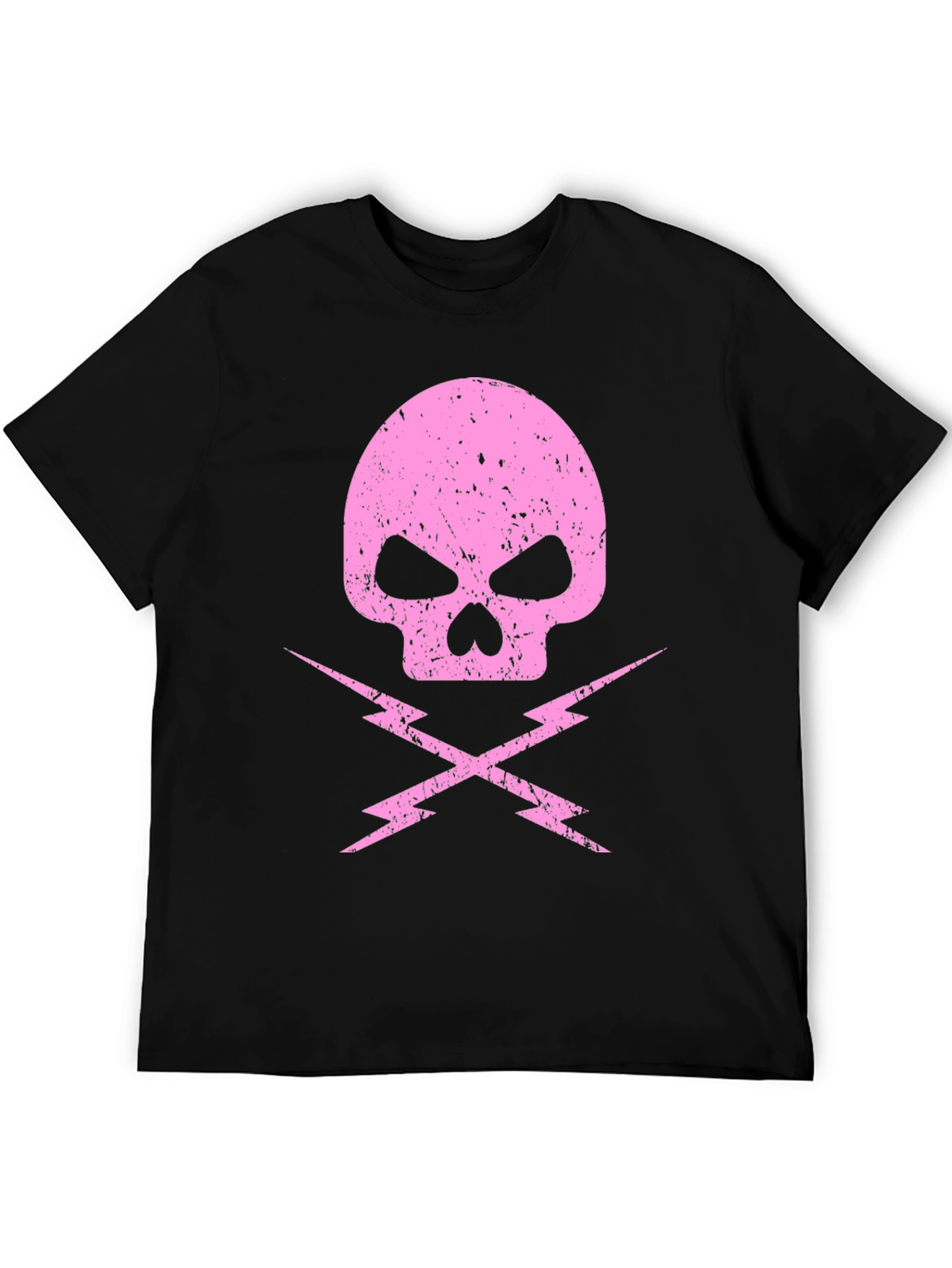 Pink Skull & Lightning Bolt Graphic Black T-Shirt