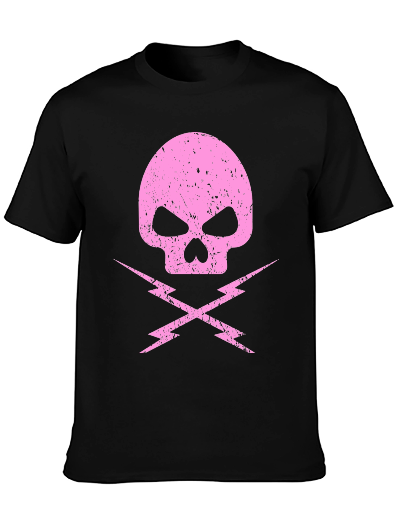 Pink Skull & Lightning Bolt Graphic Black T-Shirt