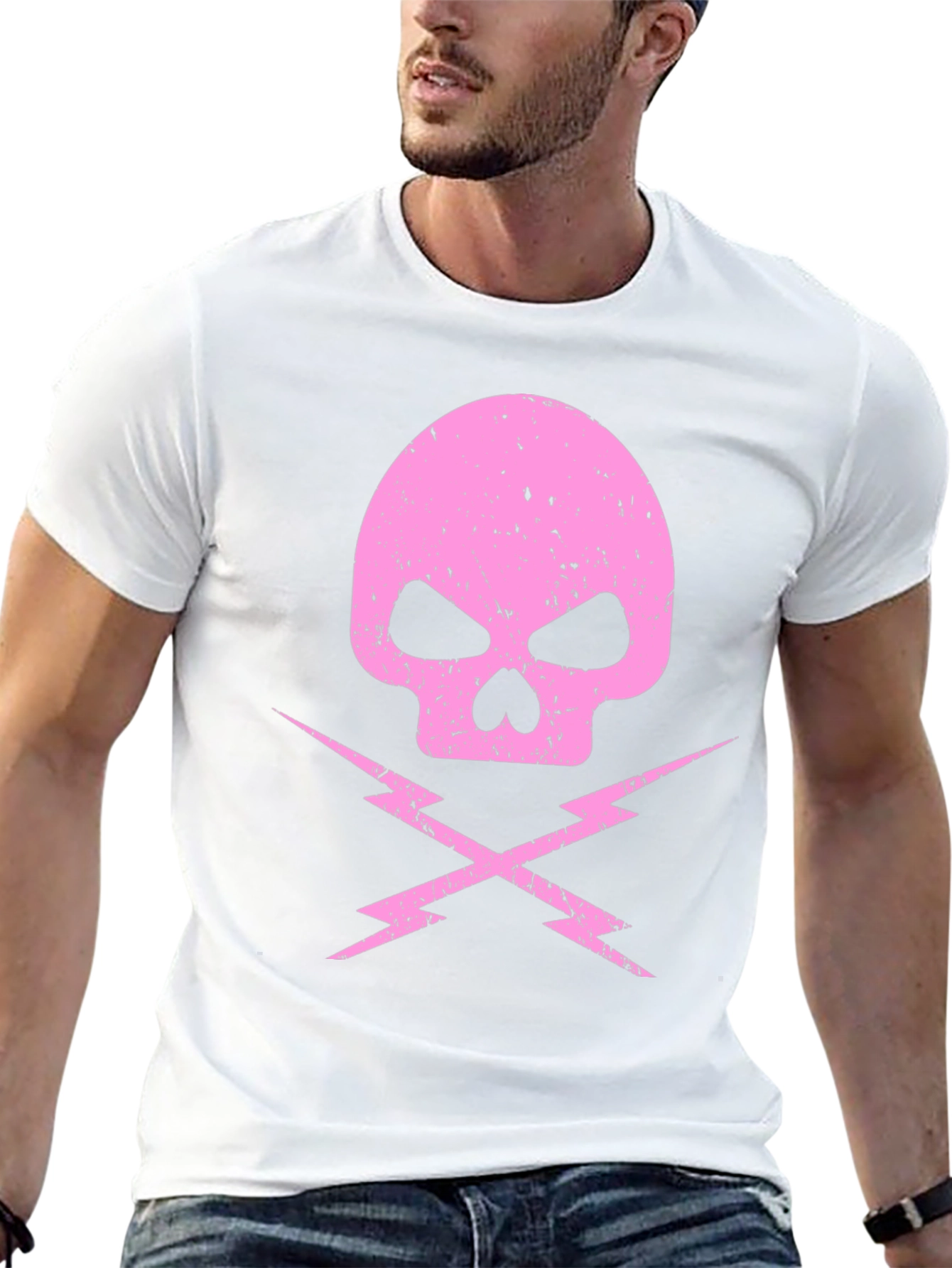 Pink Skull & Lightning Bolt Graphic Black T-Shirt