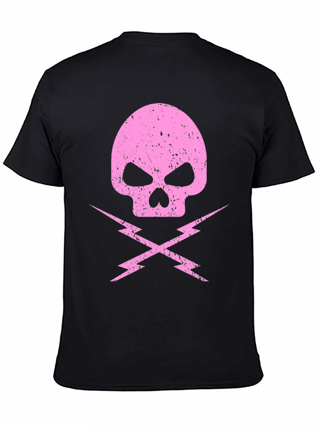 Pink Skull & Lightning Bolt Graphic Black T-Shirt