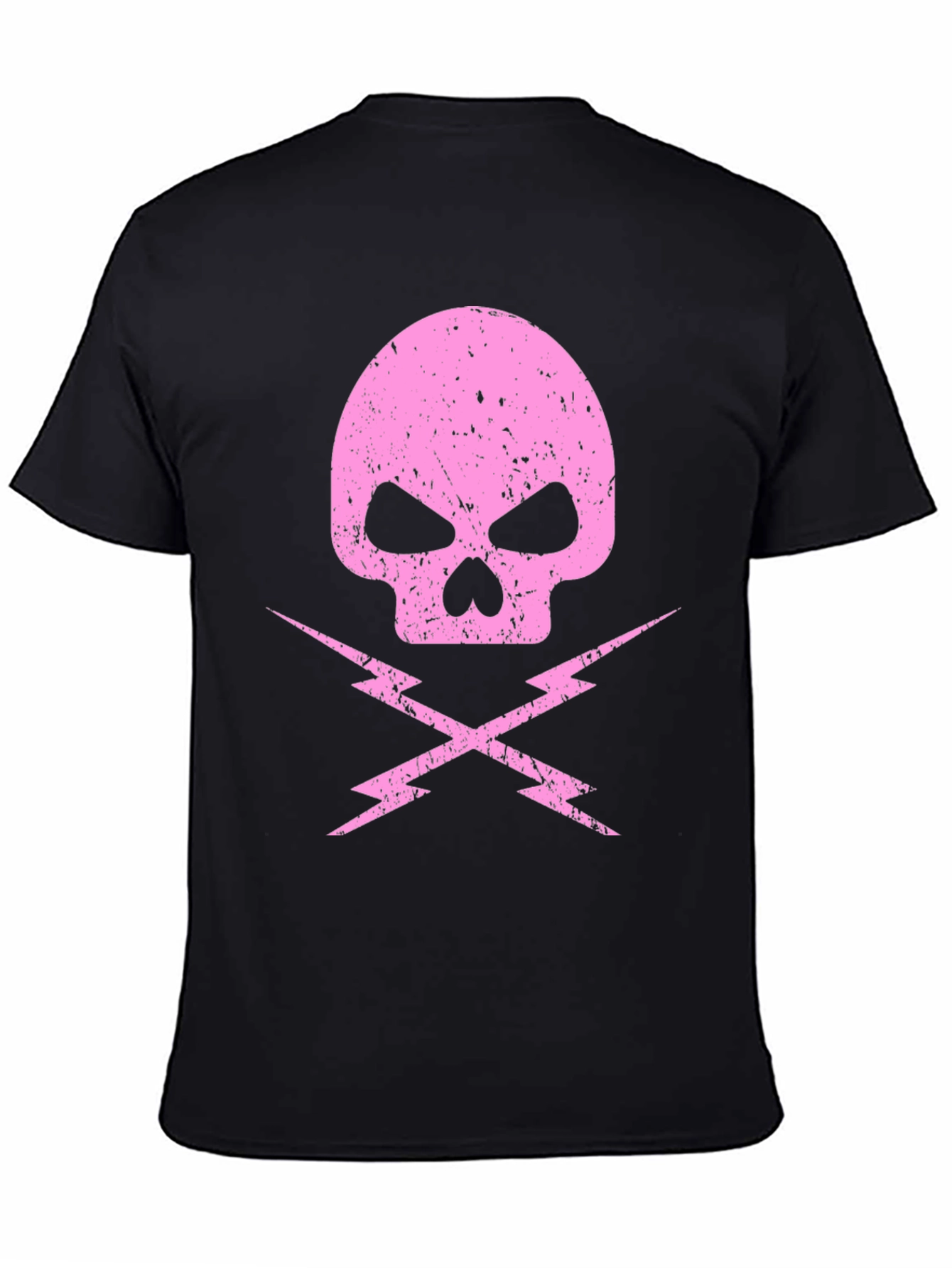 Pink Skull & Lightning Bolt Graphic Black T-Shirt