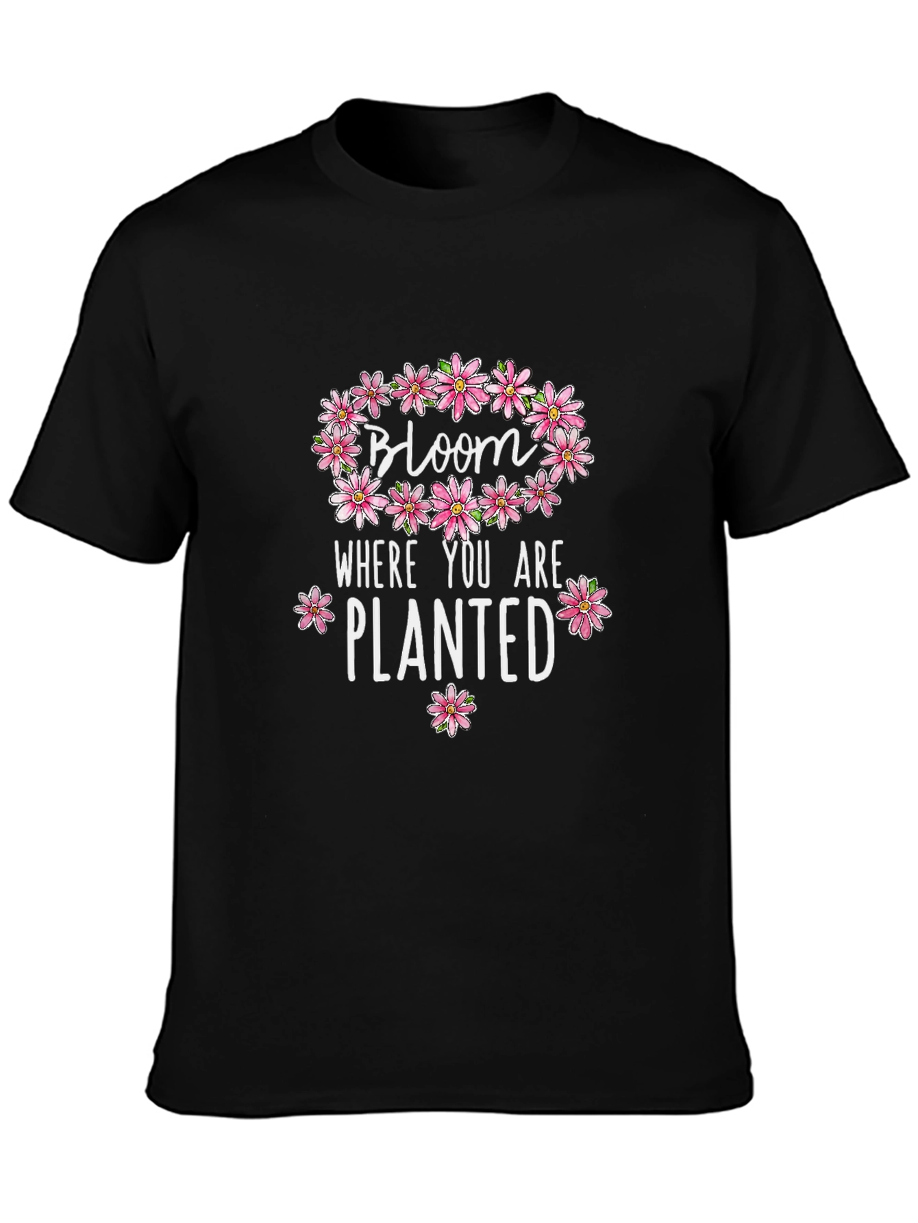 Bloom Where You Are Planted Black Graphic Tee