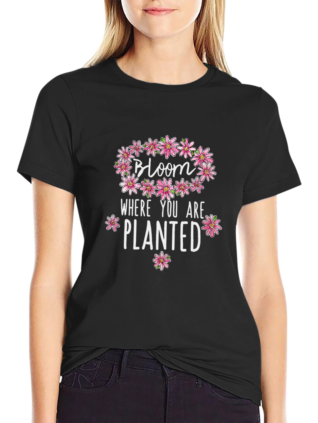 Bloom Where You Are Planted Black Graphic Tee