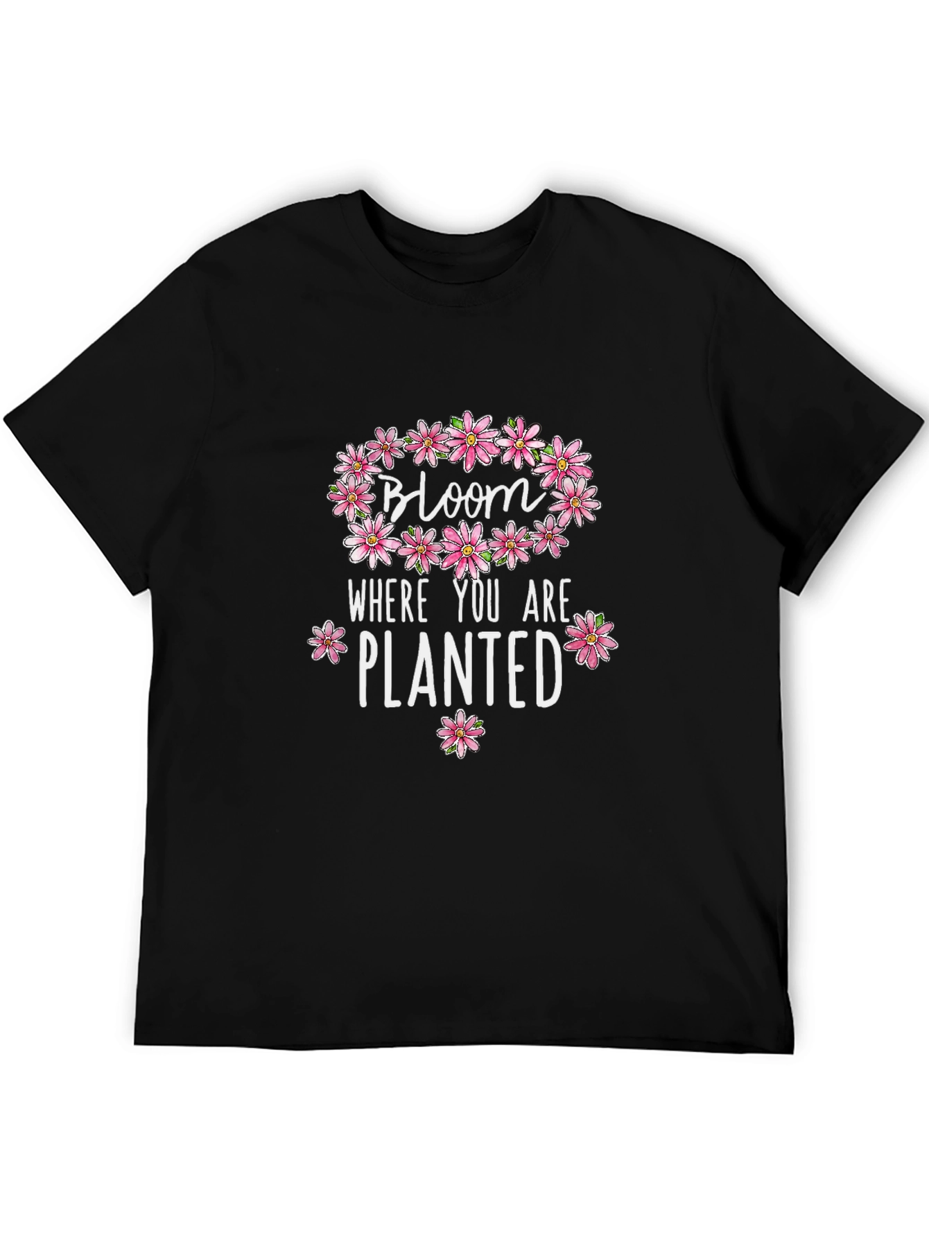 Bloom Where You Are Planted Black Graphic Tee