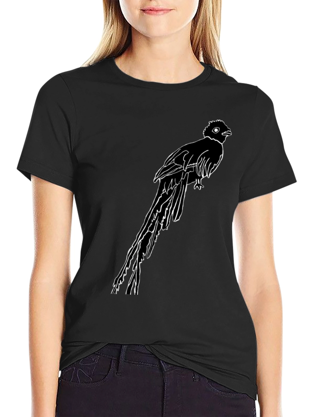 Quetzal Bird Graphic Tee - Stylish Black Cotton T-Shirt