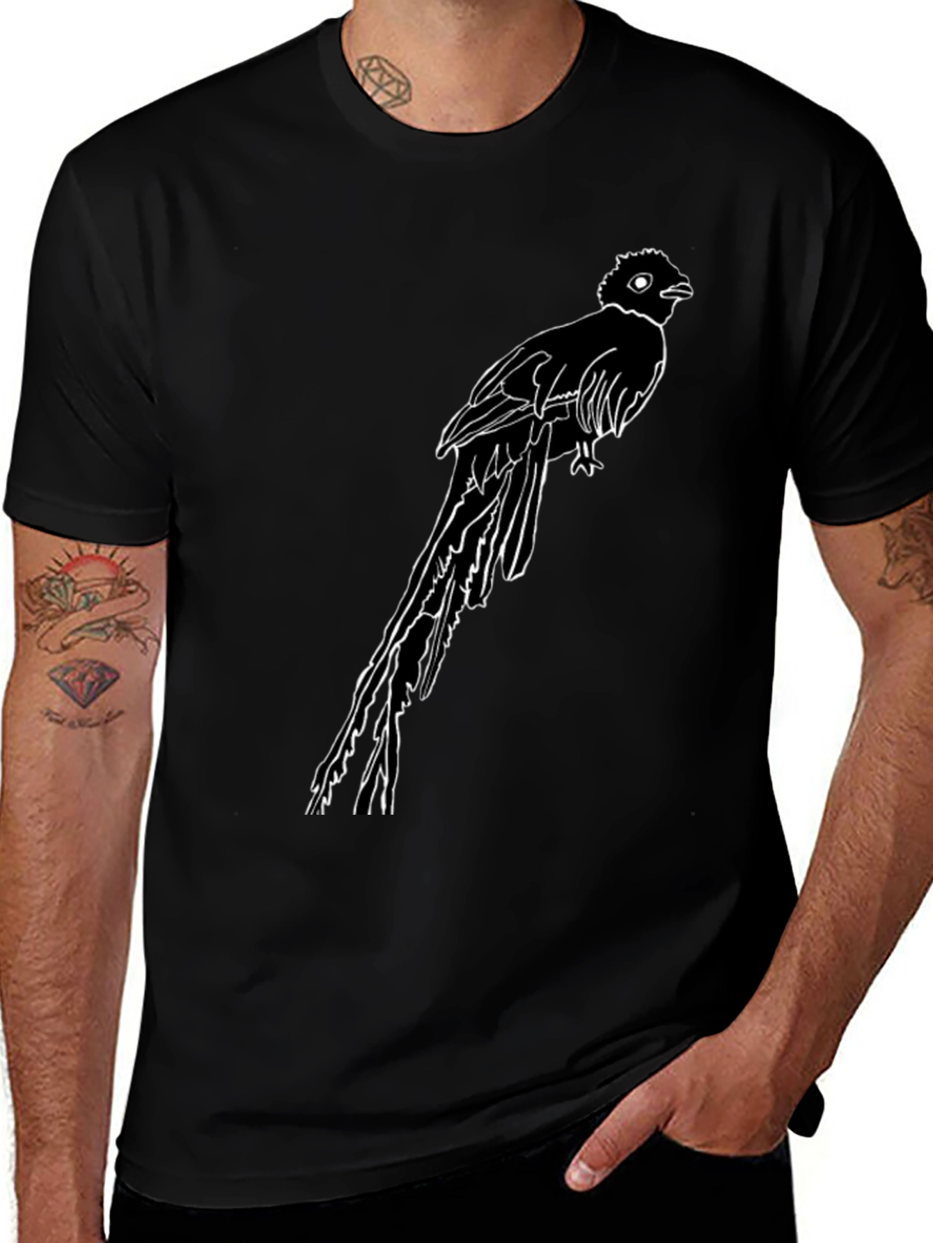 Quetzal Bird Graphic Tee - Stylish Black Cotton T-Shirt