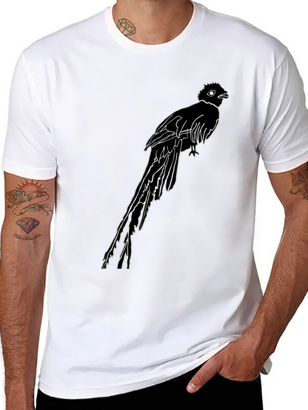 Quetzal Bird Graphic Tee - Stylish Black Cotton T-Shirt