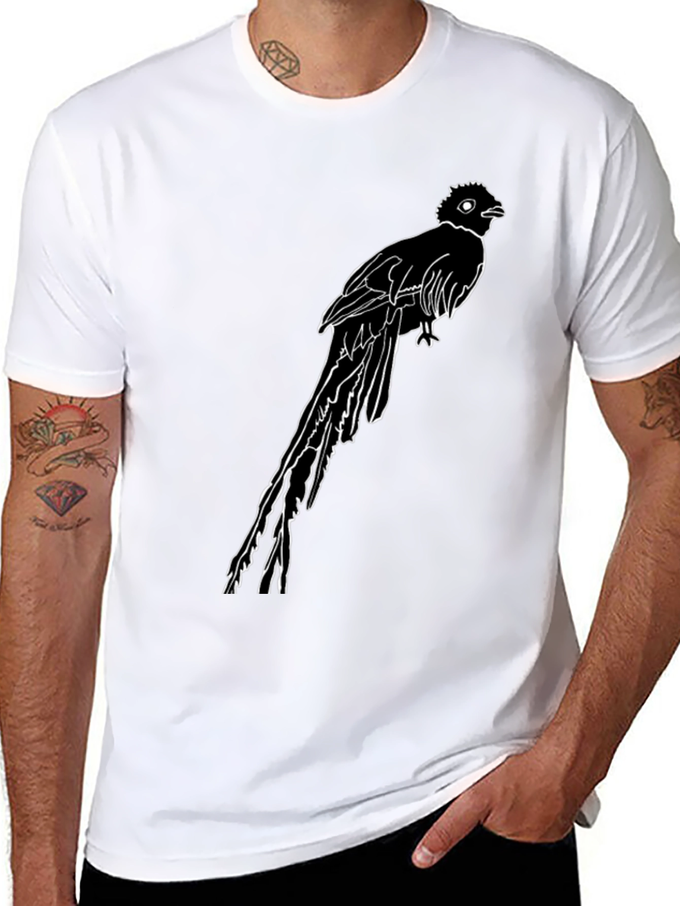 Quetzal Bird Graphic Tee - Stylish Black Cotton T-Shirt