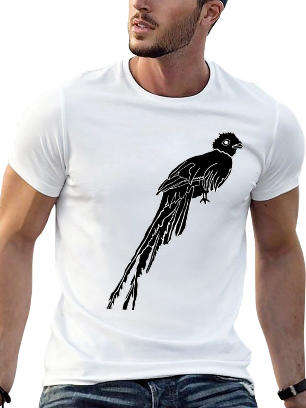 Quetzal Bird Graphic Tee - Stylish Black Cotton T-Shirt