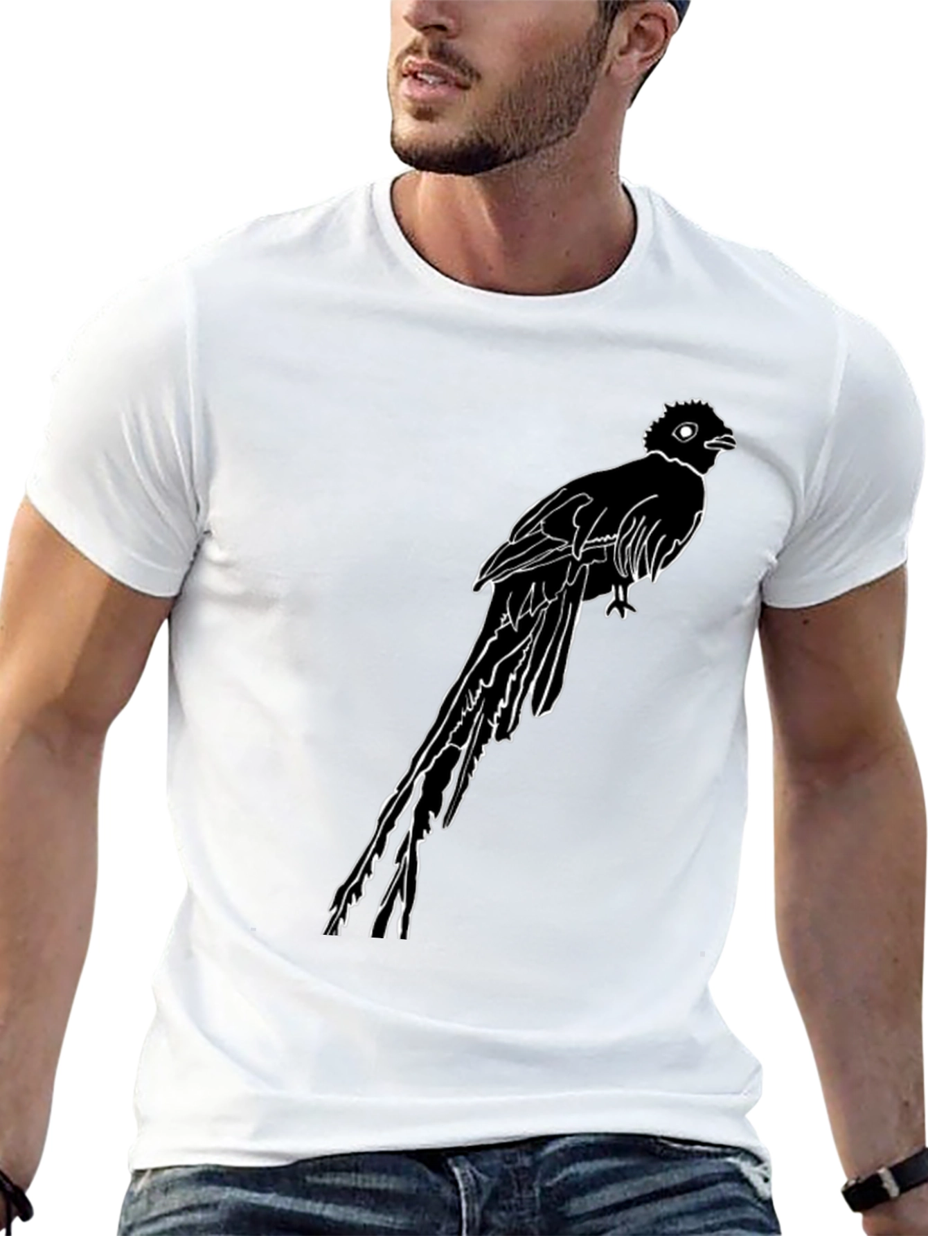 Quetzal Bird Graphic Tee - Stylish Black Cotton T-Shirt