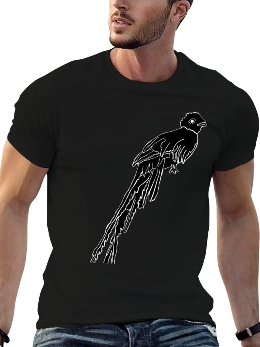 Quetzal Bird Graphic Tee - Stylish Black Cotton T-Shirt