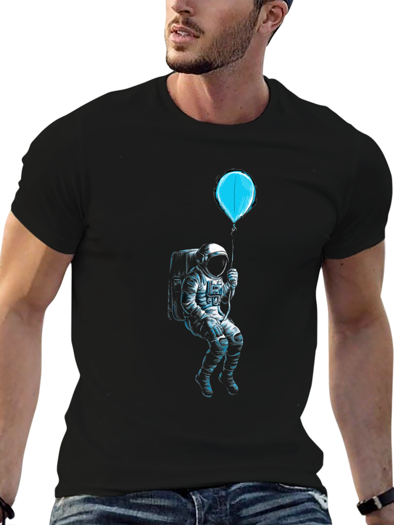 Astronaut Balloon Black Graphic Tee