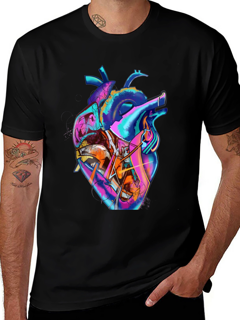 Abstract Heart Graphic Tee - Stylish Mens Black T-Shirt