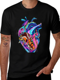 Abstract Heart Graphic Tee - Stylish Mens Black T-Shirt