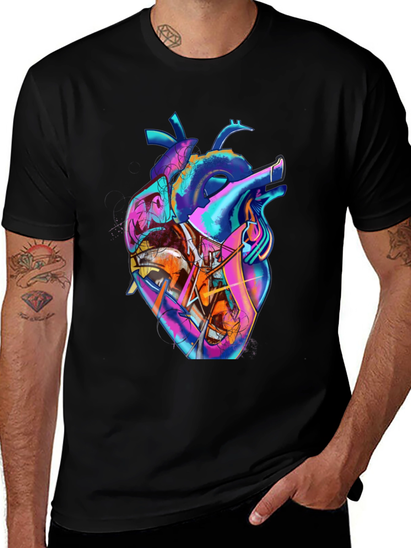 Abstract Heart Graphic Tee - Stylish Mens Black T-Shirt