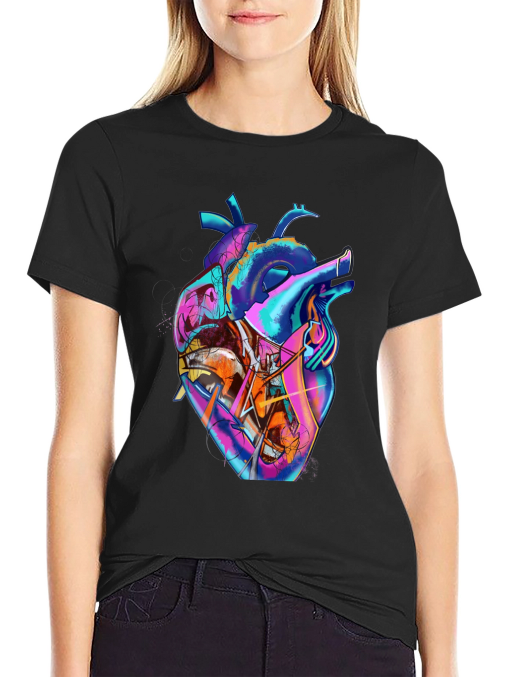 Abstract Heart Graphic Tee - Stylish Mens Black T-Shirt