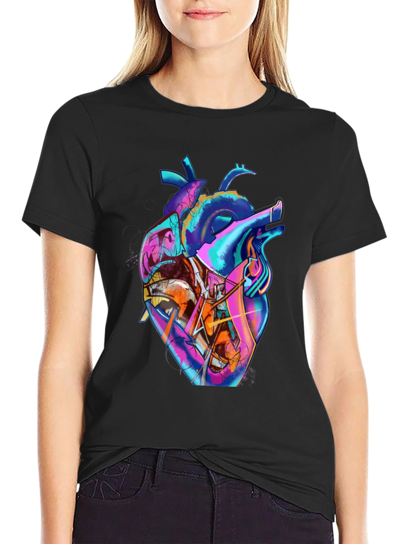 Abstract Heart Graphic Tee - Stylish Mens Black T-Shirt