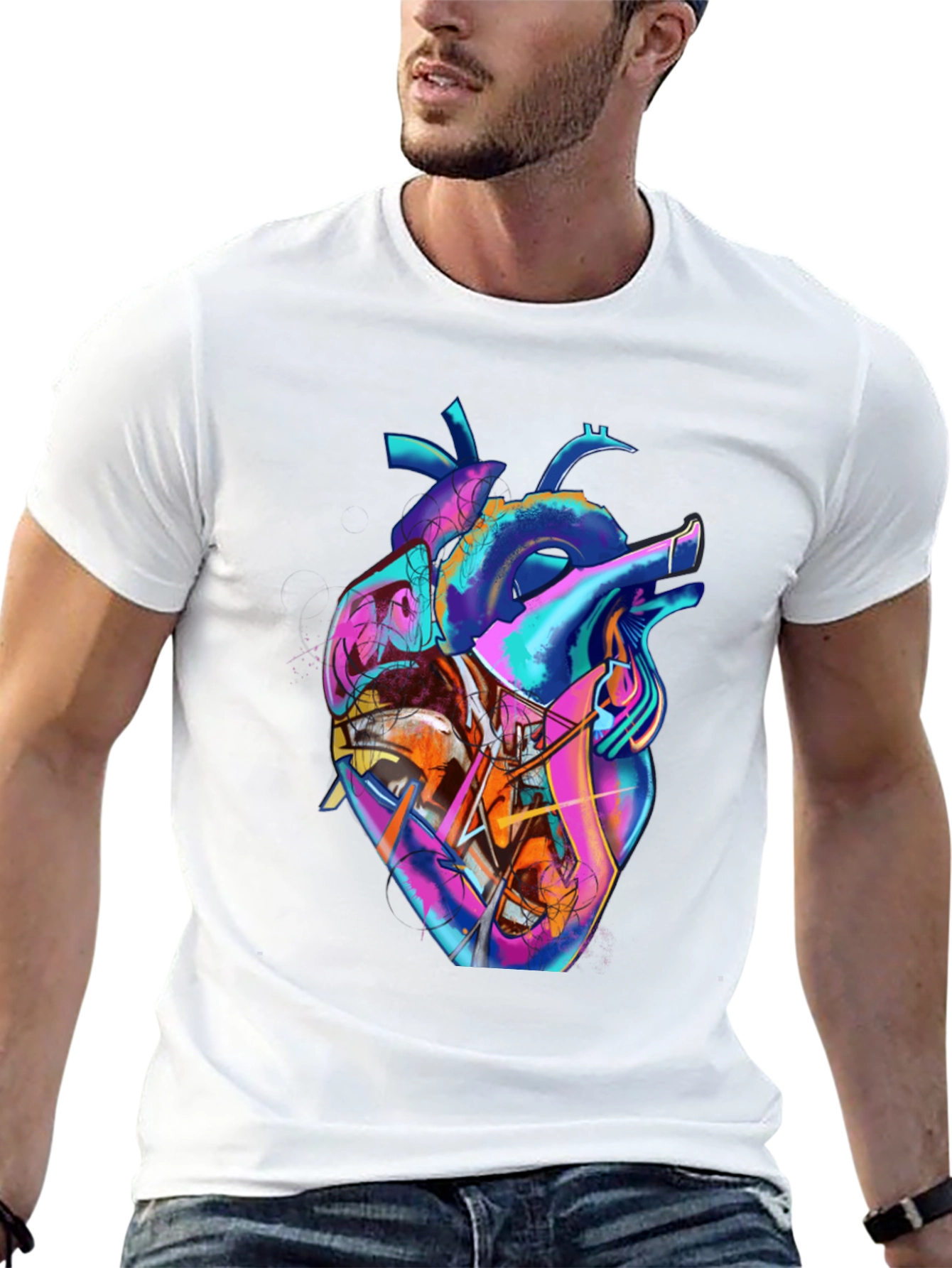 Abstract Heart Graphic Tee - Stylish Mens Black T-Shirt