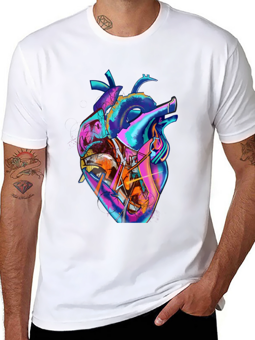 Abstract Heart Graphic Tee - Stylish Mens Black T-Shirt