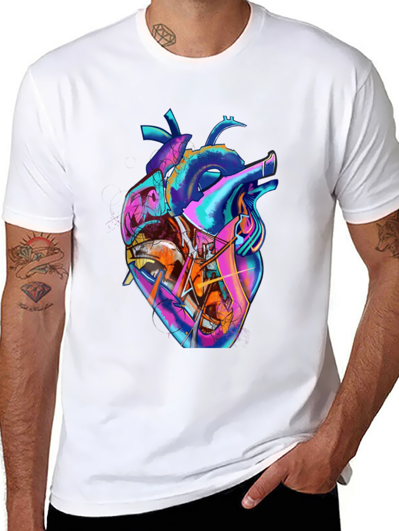 Abstract Heart Graphic Tee - Stylish Mens Black T-Shirt