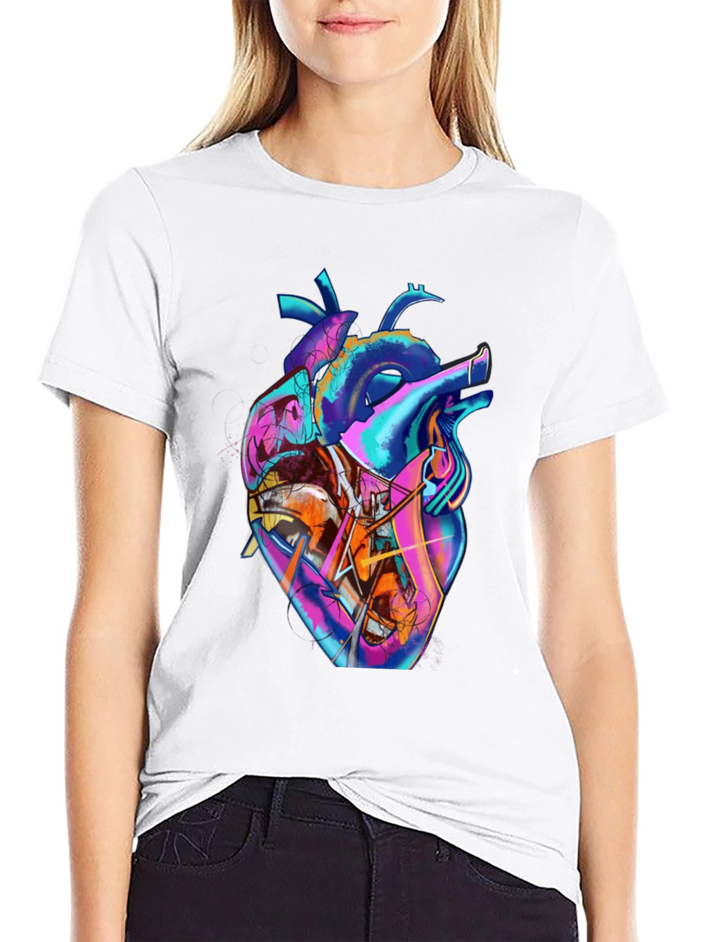 Abstract Heart Graphic Tee - Stylish Mens Black T-Shirt