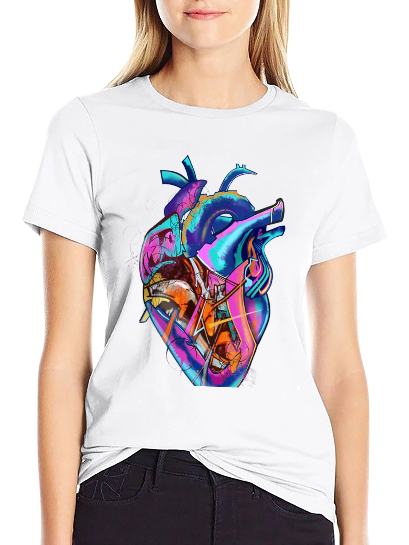 Abstract Heart Graphic Tee - Stylish Mens Black T-Shirt