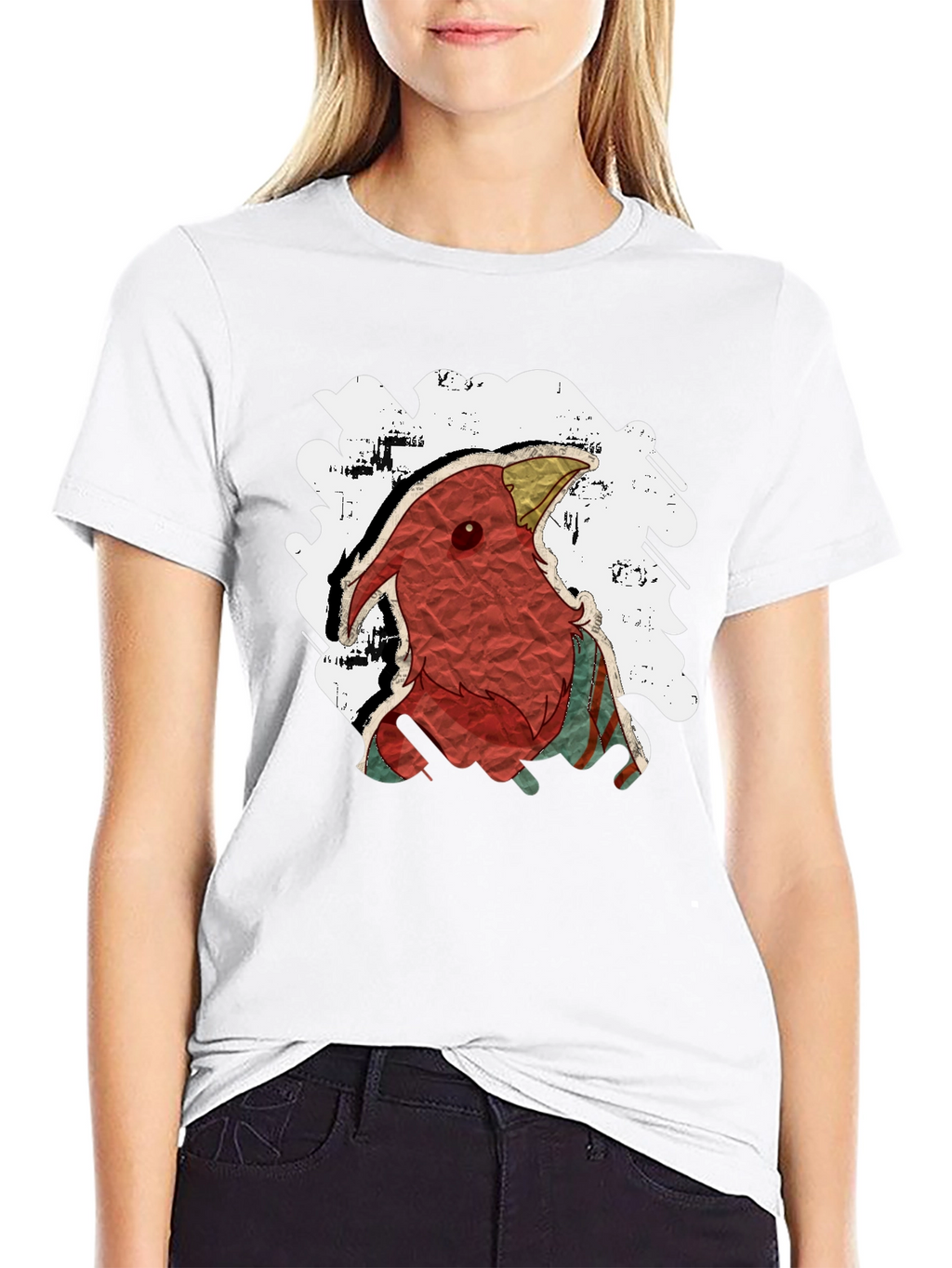 Abstract Bird Graphic Tee - Black
