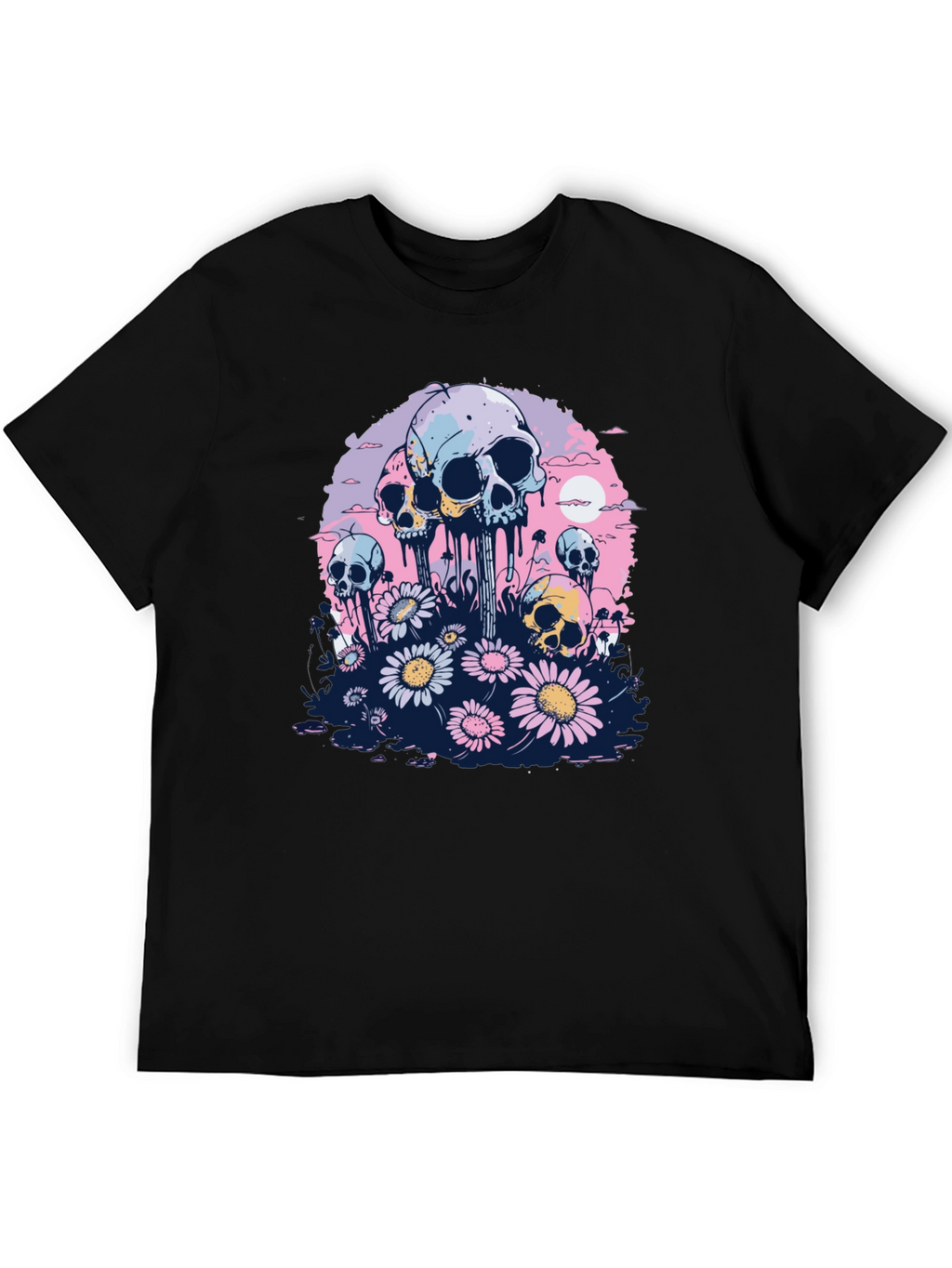 Skull & Daisy Graphic Tee - Unique Pastel Design