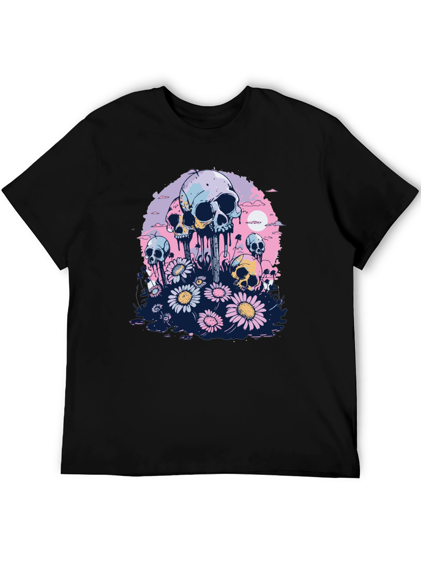 Skull & Daisy Graphic Tee - Unique Pastel Design