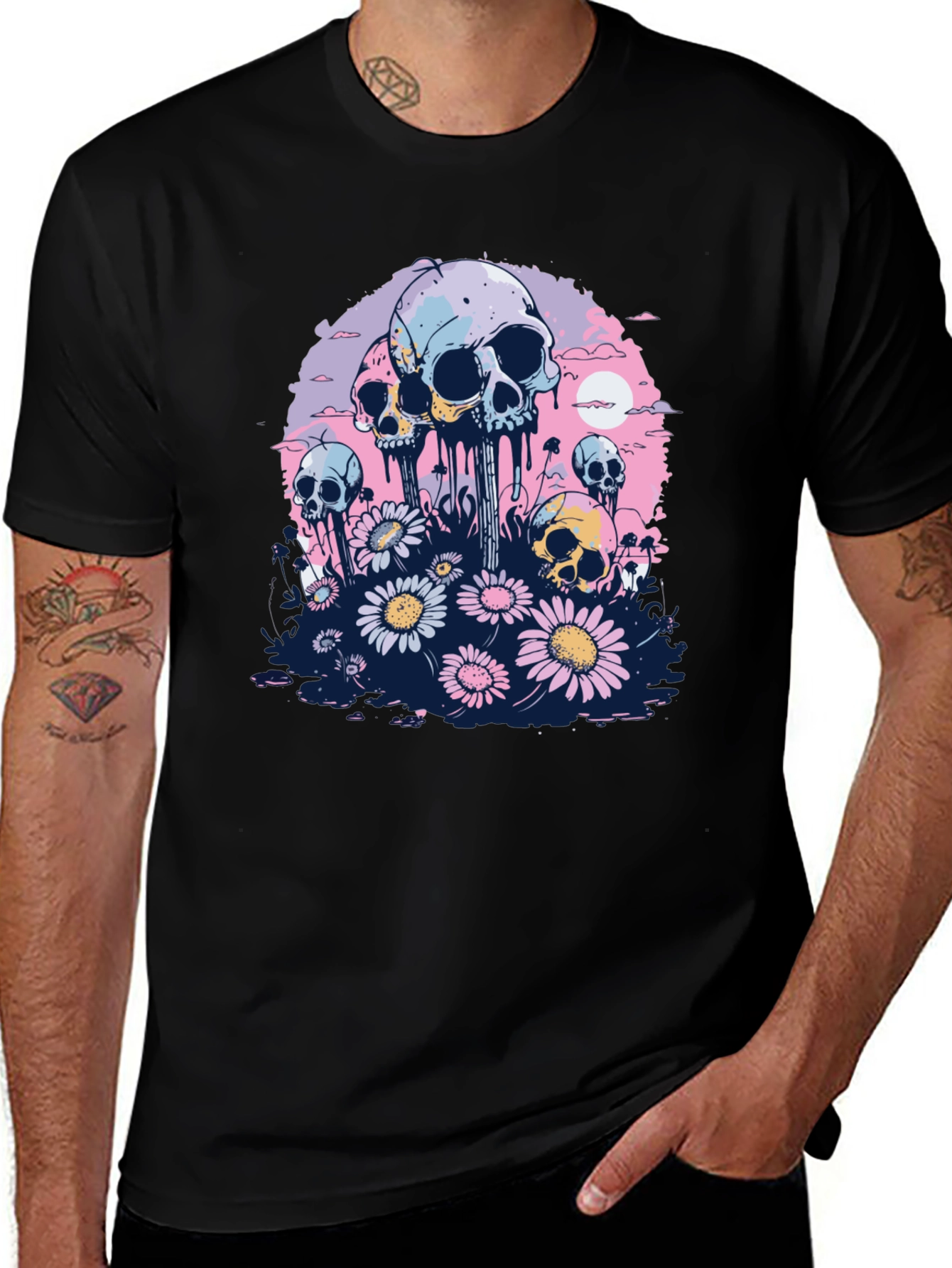 Skull & Daisy Graphic Tee - Unique Pastel Design
