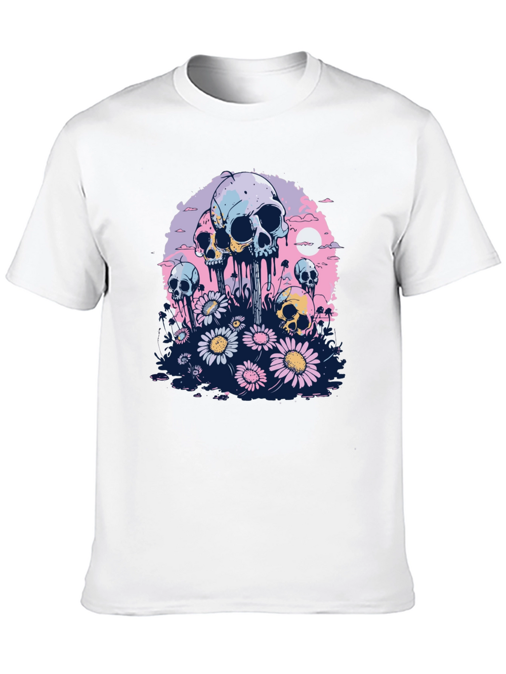Skull & Daisy Graphic Tee - Unique Pastel Design