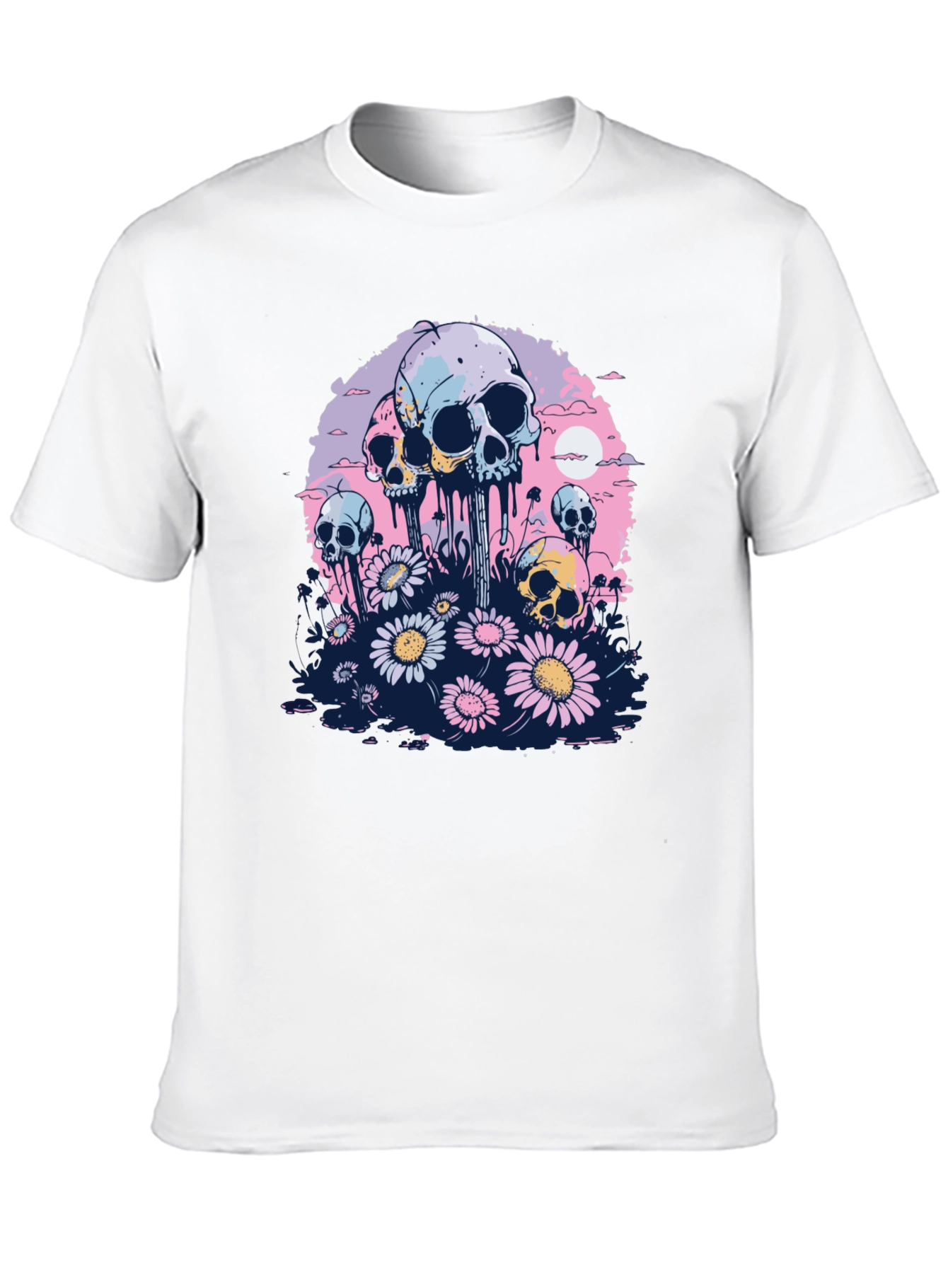 Skull & Daisy Graphic Tee - Unique Pastel Design