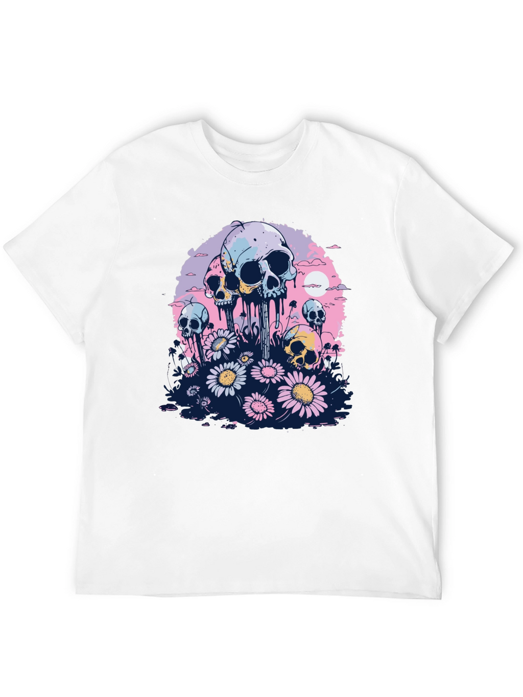 Skull & Daisy Graphic Tee - Unique Pastel Design
