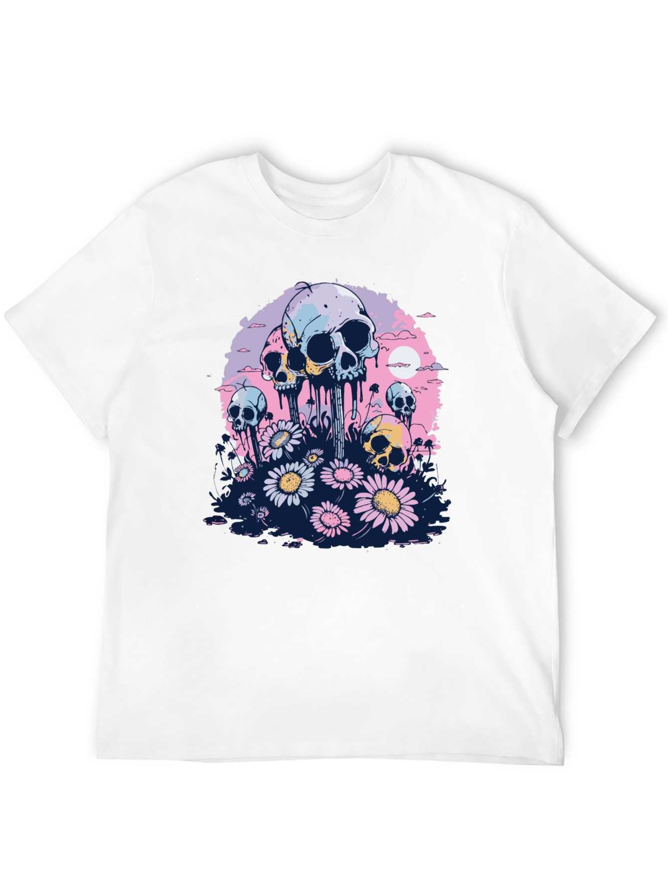 Skull & Daisy Graphic Tee - Unique Pastel Design