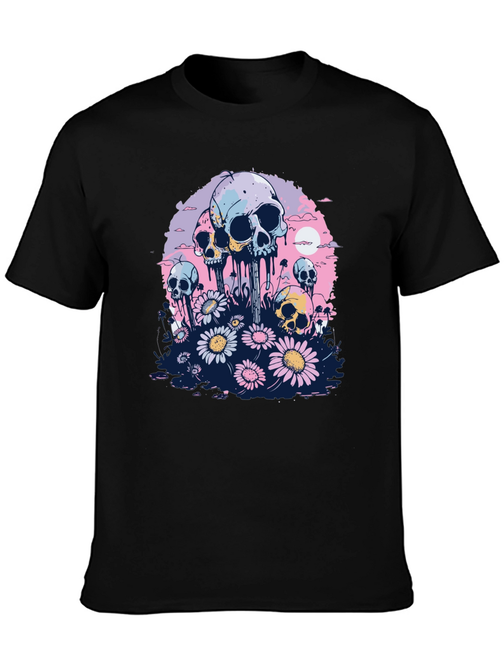 Skull & Daisy Graphic Tee - Unique Pastel Design