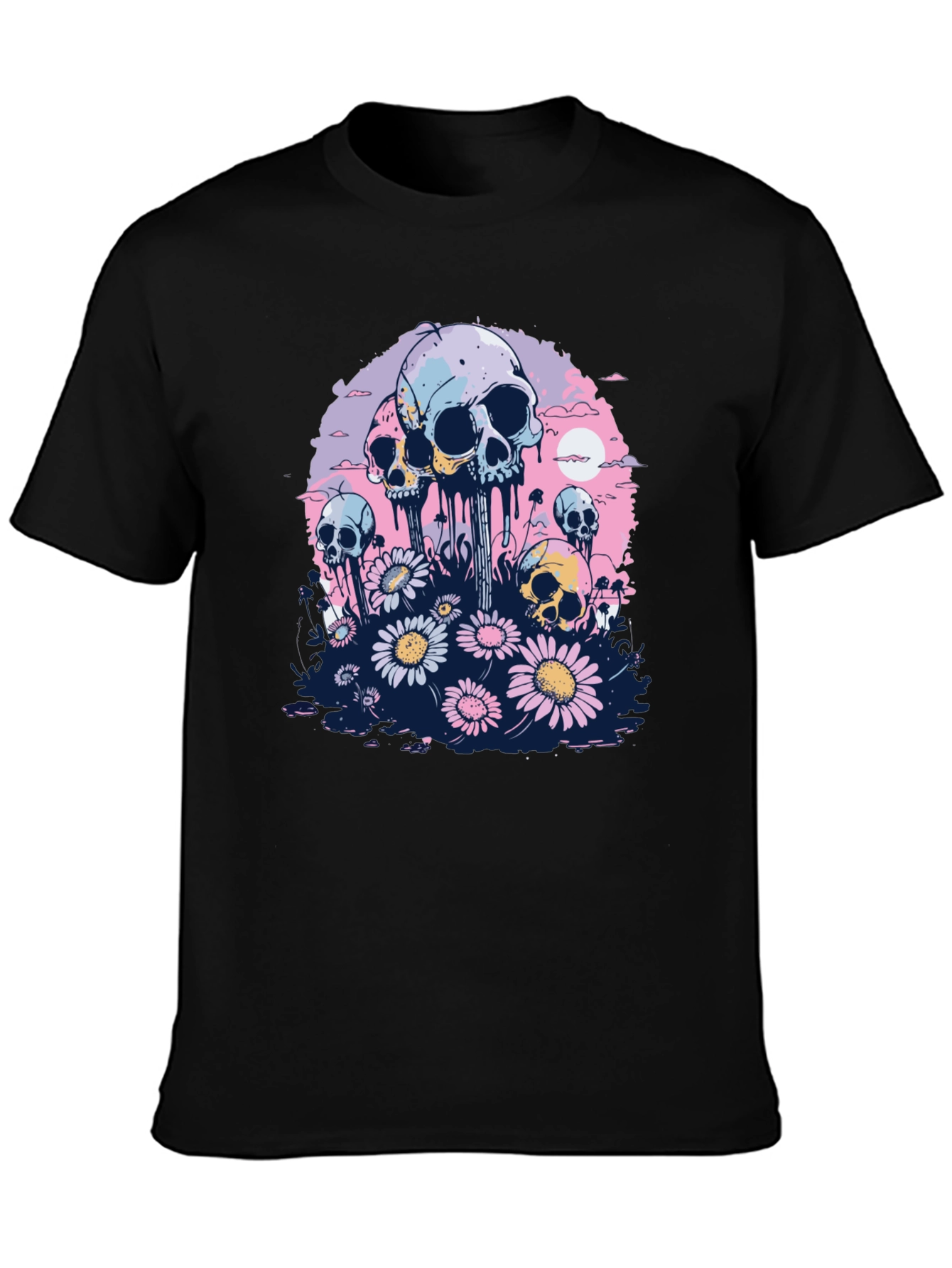 Skull & Daisy Graphic Tee - Unique Pastel Design