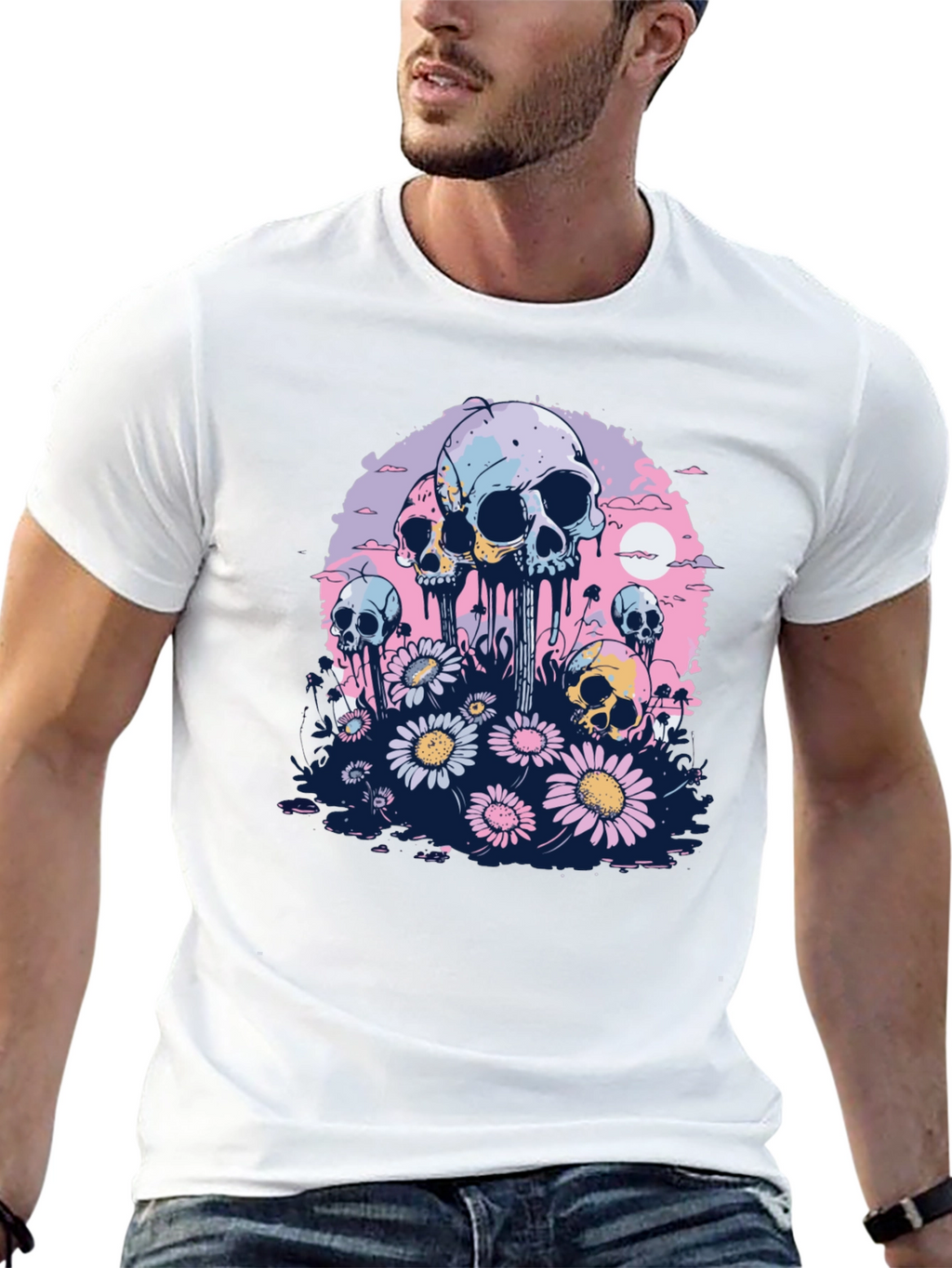 Skull & Daisy Graphic Tee - Unique Pastel Design