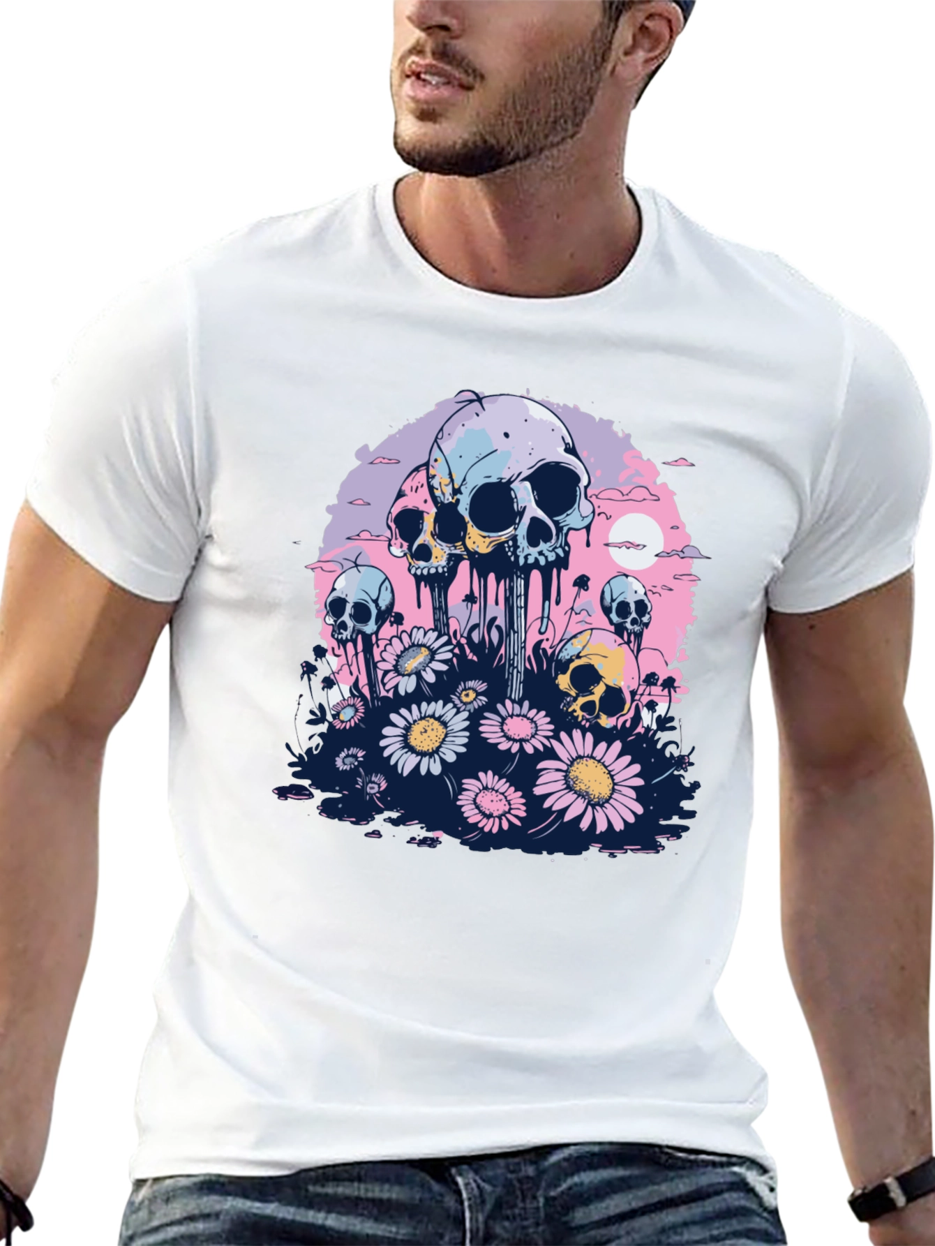 Skull & Daisy Graphic Tee - Unique Pastel Design
