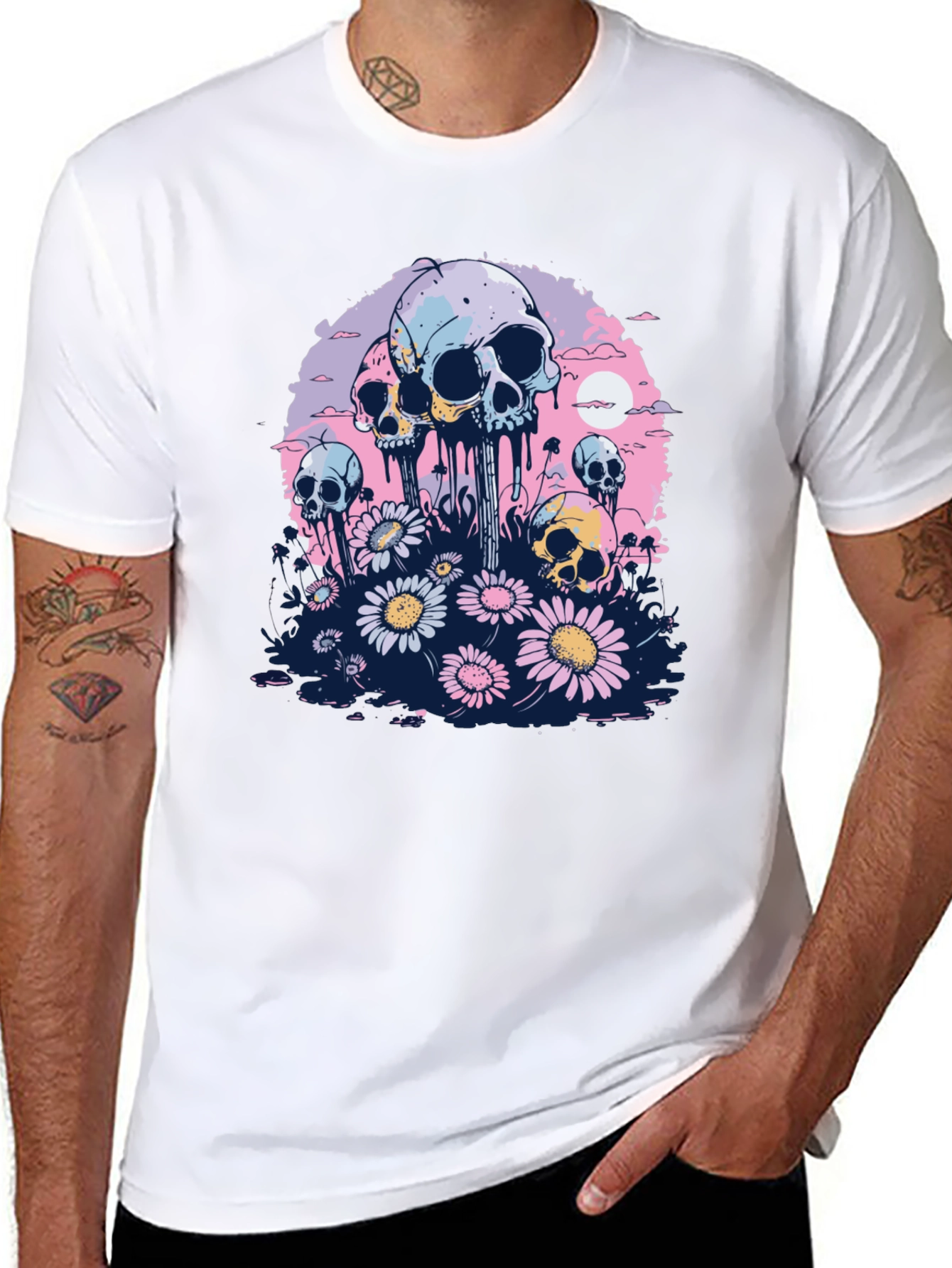 Skull & Daisy Graphic Tee - Unique Pastel Design